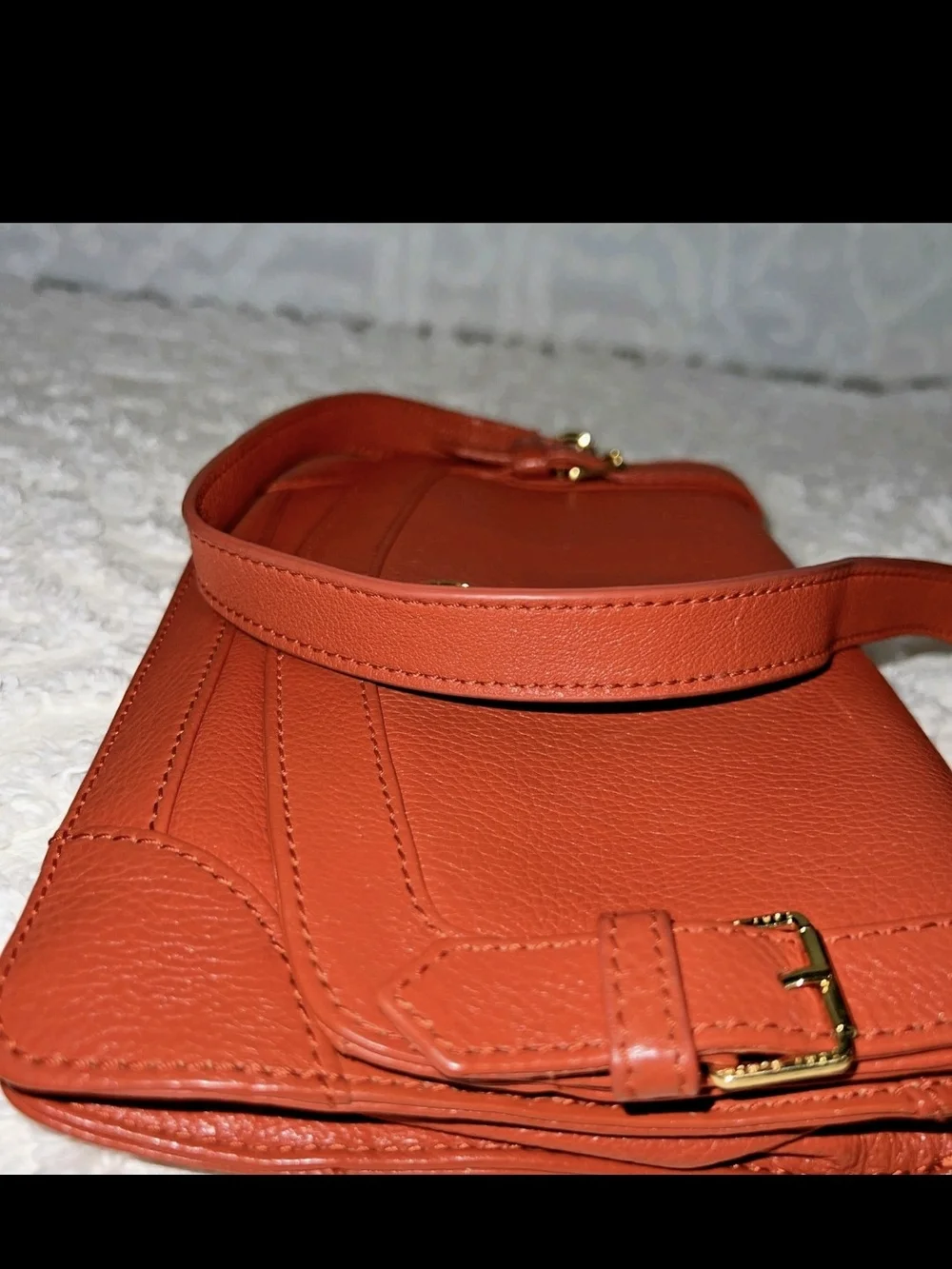 Tory Burch Burnt Orange Pebbled Leather Shoulder Bag